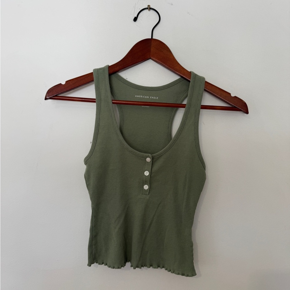 American Eagle Outfitters | Olive Green | Ribbed Henley Tank Top | S